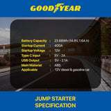 Goodyear Jump Starter Powerbank With LED Flashlight Compass12V 400A 6400mAh