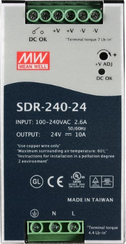 Mean Well SDR-240-24 24V 10 A 240W Slim DIN Rail Power Supply with PFC Function