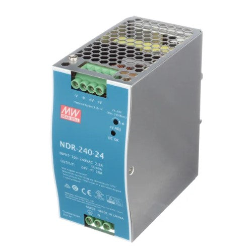 Mean Well MW NDR-240-24 240W 24V 10A Single Output DIN Rail Mount Power Supply