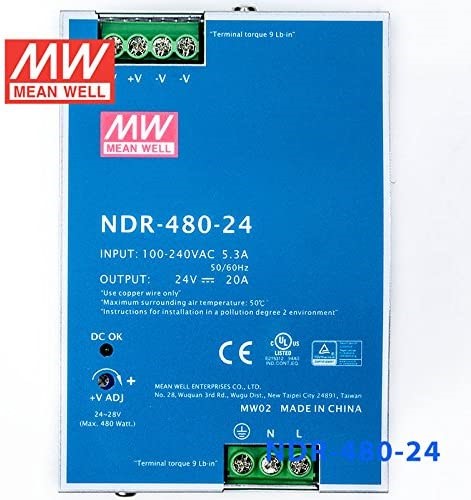 Mean Well MW NDR-480-24 480W 24V 30A Single Output DIN Rail Mount Power Supply