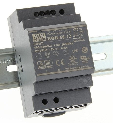 Mean Well MW HDR-60-12 54W 12V 4.5A Single Output Switching Power Supply