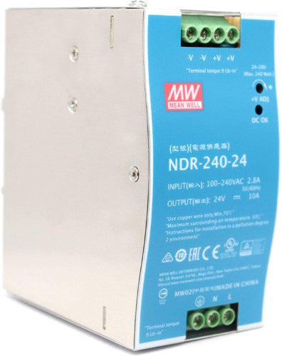 Mean Well MW NDR-240-24 240W 24V 10A Single Output DIN Rail Mount Power Supply