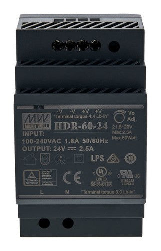 Mean Well MW HDR-60-24 60W 24V 2.5A Single Output Switching Power Supply