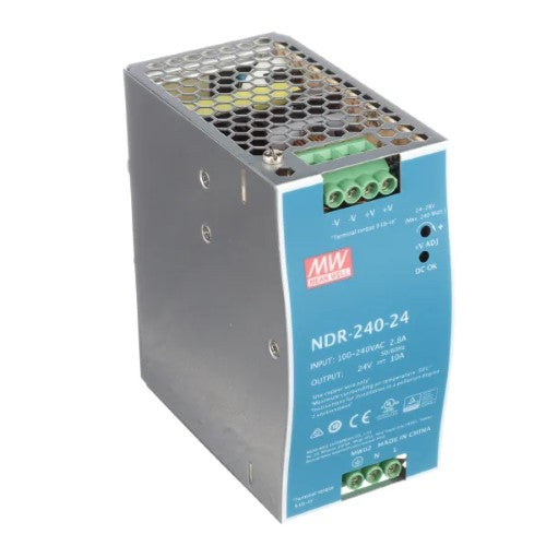 Mean Well MW NDR-240-24 240W 24V 10A Single Output DIN Rail Mount Power Supply