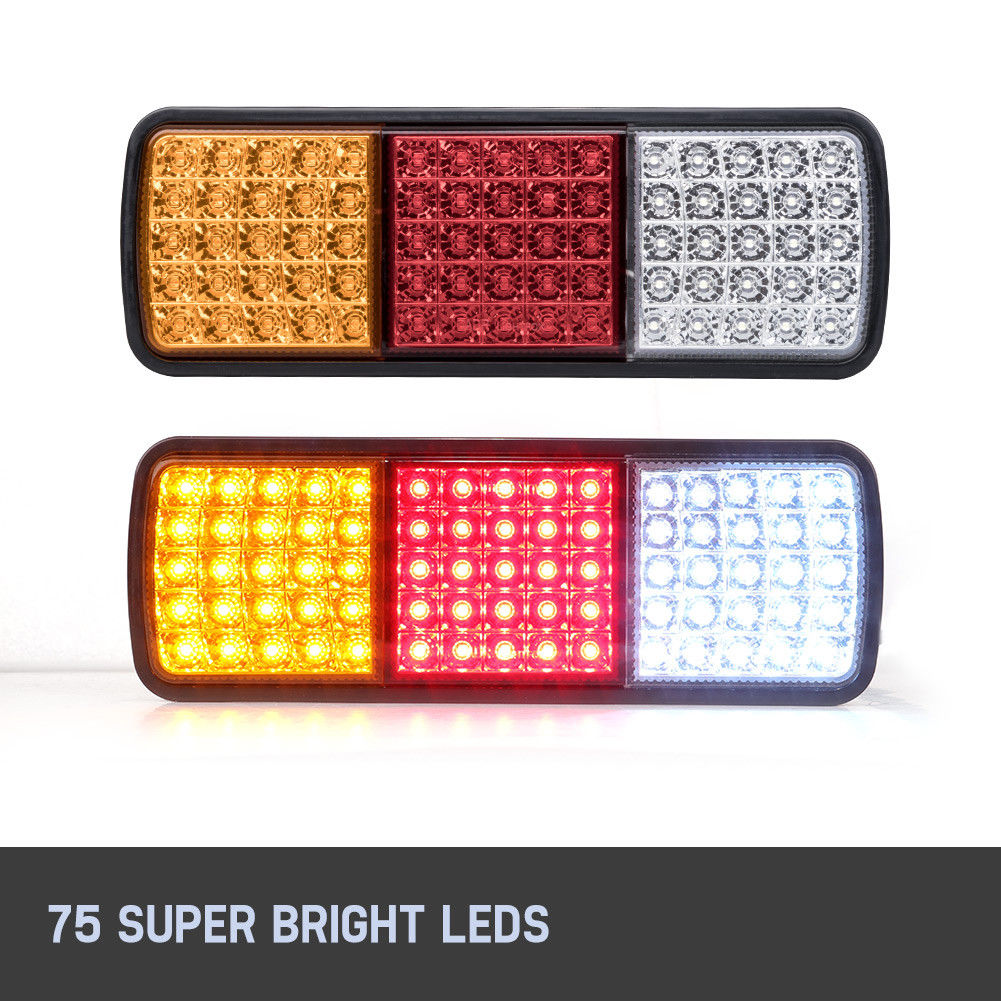 Set of 2 12V 75 LED Tail Light Lamp Brake Reverse For Trailer Truck Boat Caravan