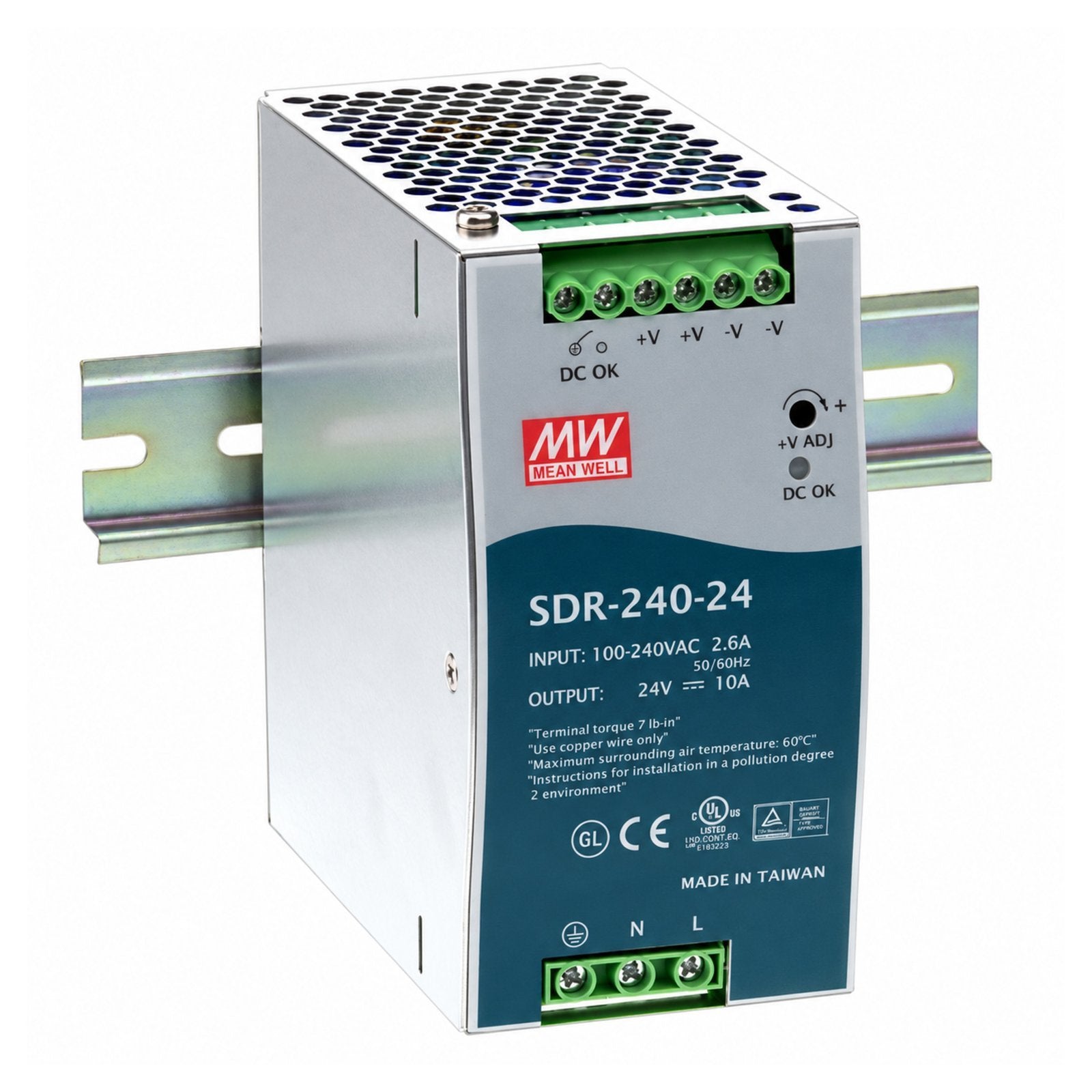 Mean Well SDR-240-24 24V 10 A 240W Slim DIN Rail Power Supply with PFC Function