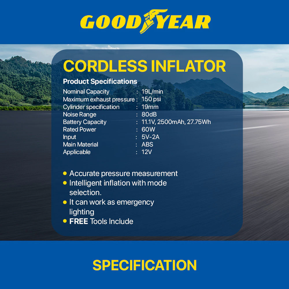 Goodyear Portable Air Compressor 12V Lite Tyre Air Pump Tire Small Compact Quiet LED Screen