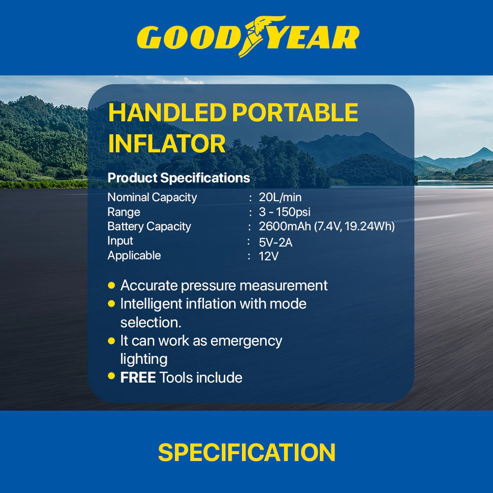 Goodyear Wireless Portable Small Digital Tire Pressure Detection Inflator Pump for Car Bike Motorcycle