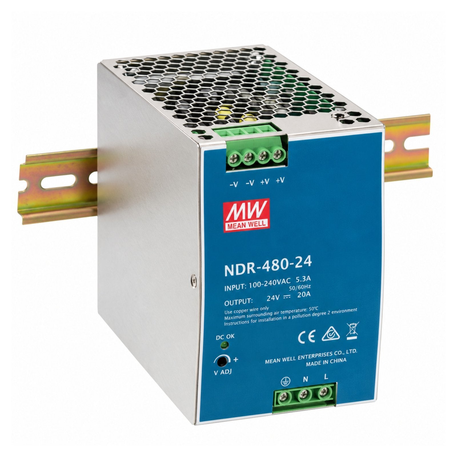Mean Well MW NDR-480-24 480W 24V 30A Single Output DIN Rail Mount Power Supply