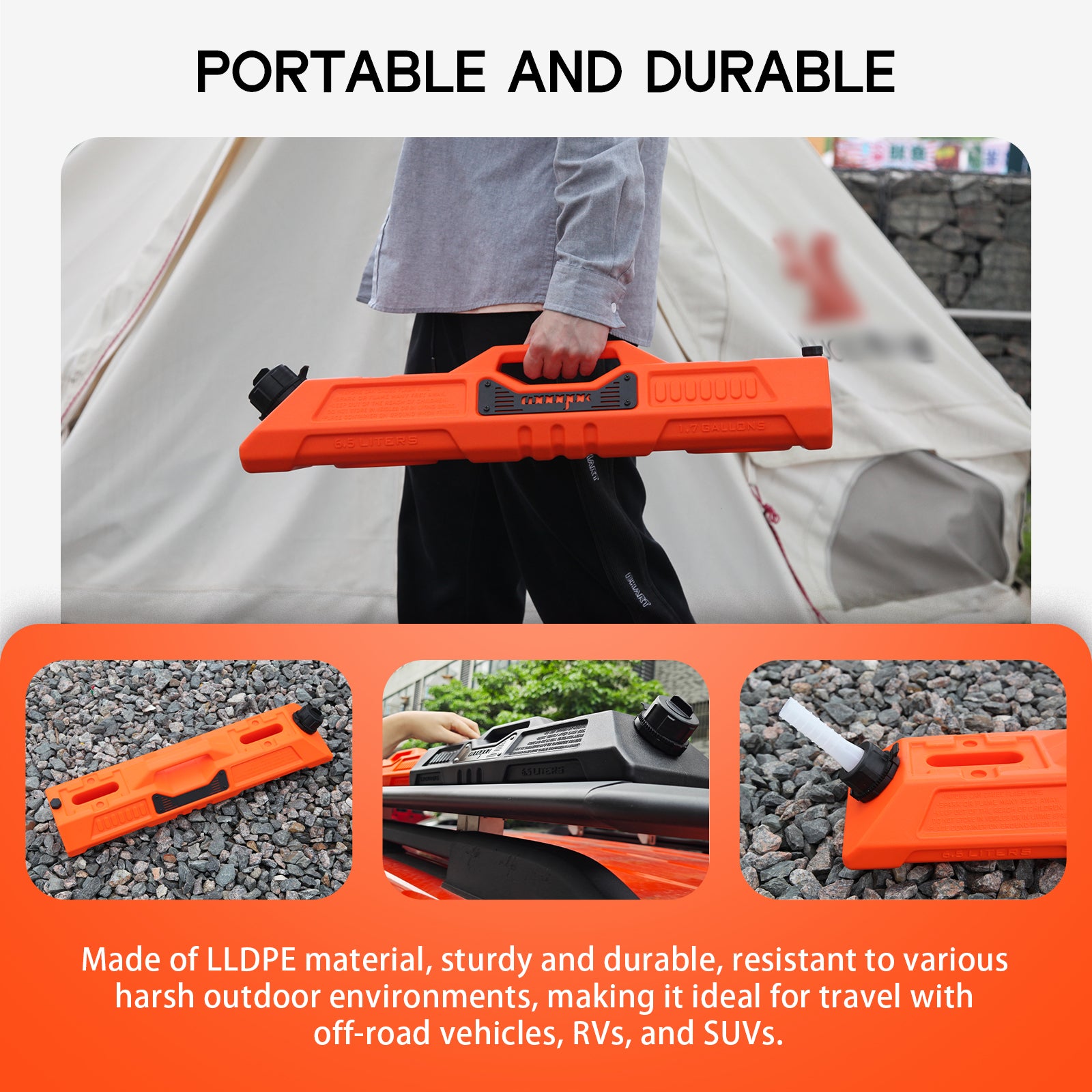 6.5L Portable Fuel Tank Backup Fuel Container Water Tank For Off-road Vehicles