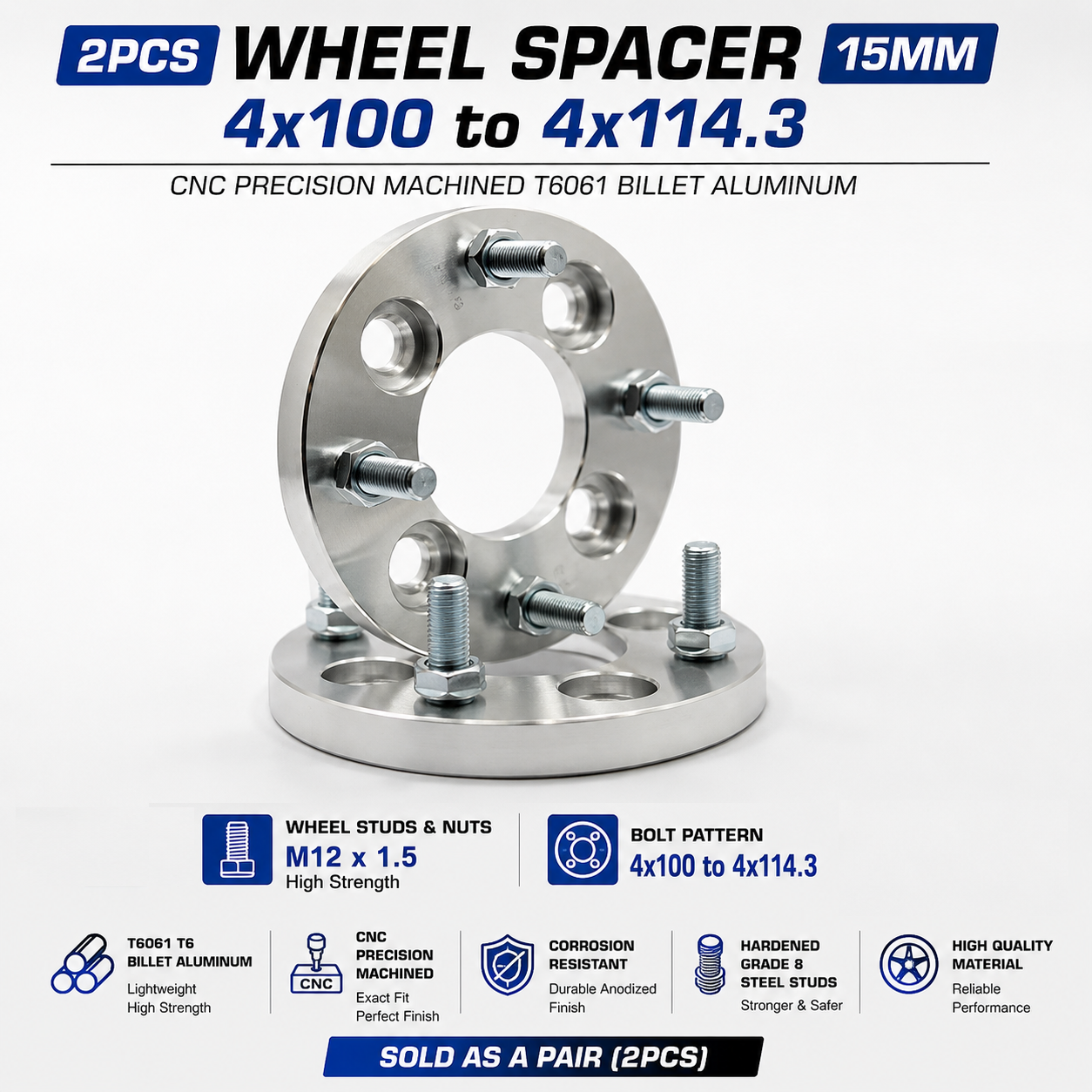 2pcs 15mm 4x100 to 4x114.3 Conversion Wheel Spacers for Proton Satria Saga Civic