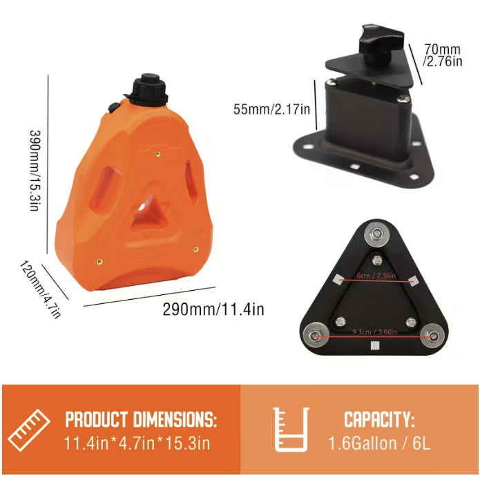 1.6 Gallon/6L Portable Fuel Tank Adjustable Flow Rate w/Spout & Bracket Off-Road