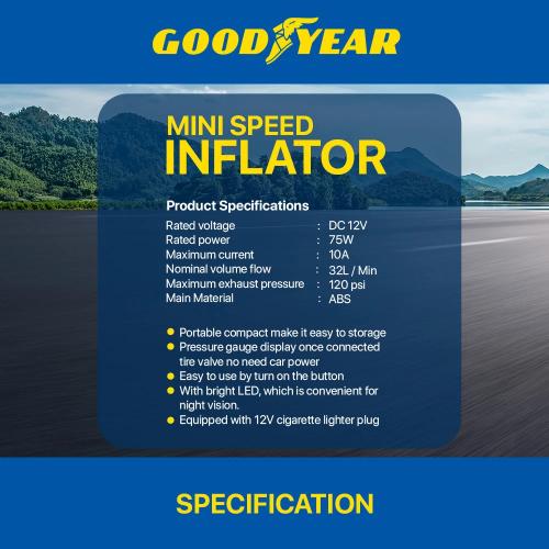 Goodyear Air Compressor Tire Air Pump 120PSI 12V 75W 10A With Storage Bag