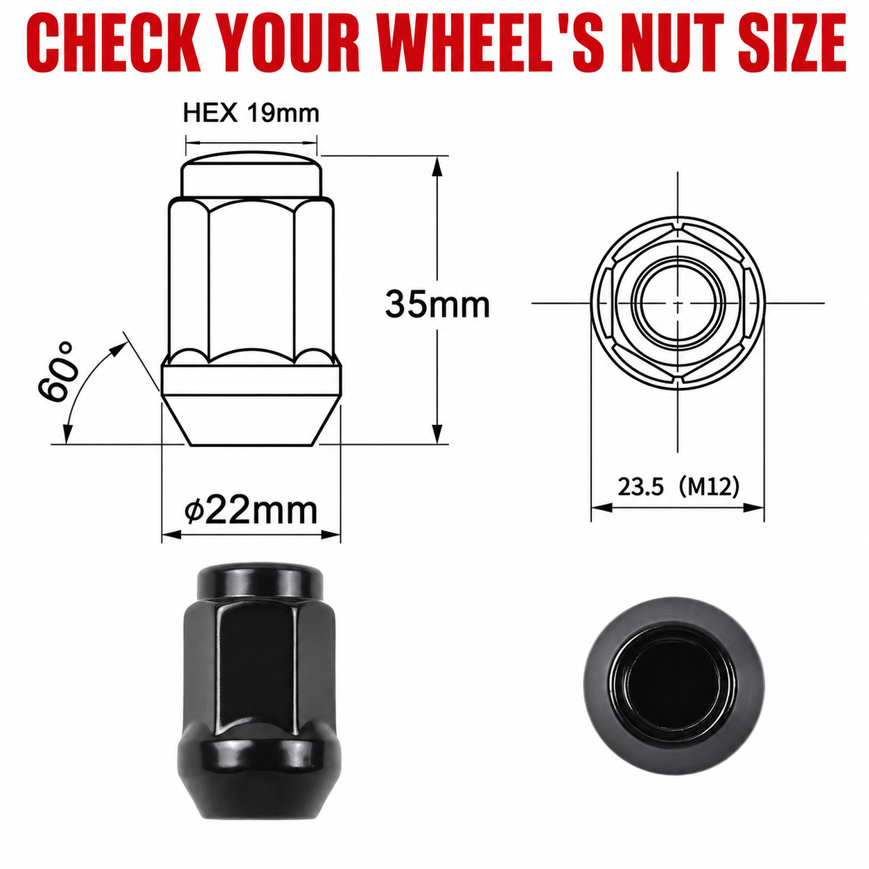 20x M12x1.5 Black Wheel Lug Nuts For Commodore VT VX VY VZ Triton Navara Ranger