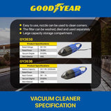 Goodyear Airship Vacuum Cleaner - Wired 12V 76.8W 6100pa 50000 RPM Lightweight