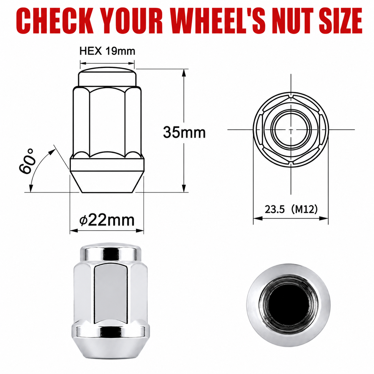 24x M12x1.5 Chrome Wheel Lug Nuts For Prado LandCruiser D-MAX Colorado Triton
