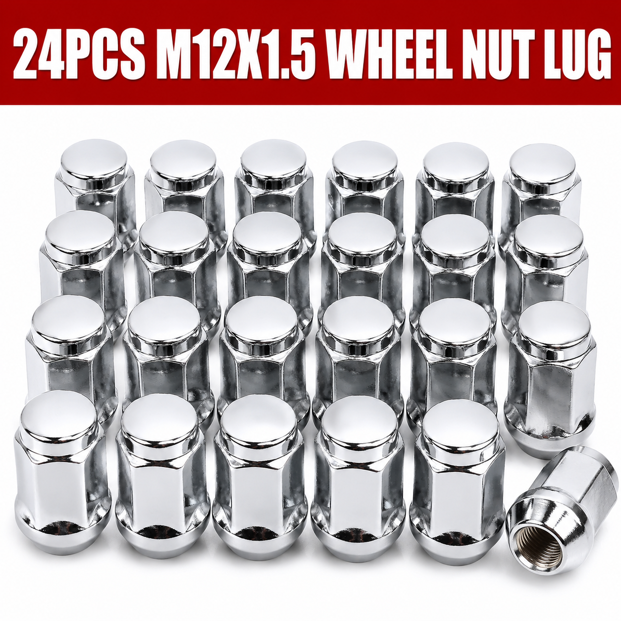 24x M12x1.5 Chrome Wheel Lug Nuts For Prado LandCruiser D-MAX Colorado Triton