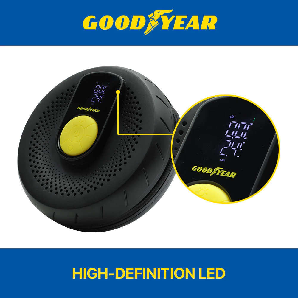 Goodyear Portable Air Compressor 12V Lite Tyre Air Pump Tire Small Compact Quiet LED Screen