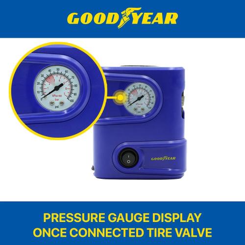 Goodyear Air Compressor Tire Air Pump 120PSI 12V 75W 10A With Storage Bag