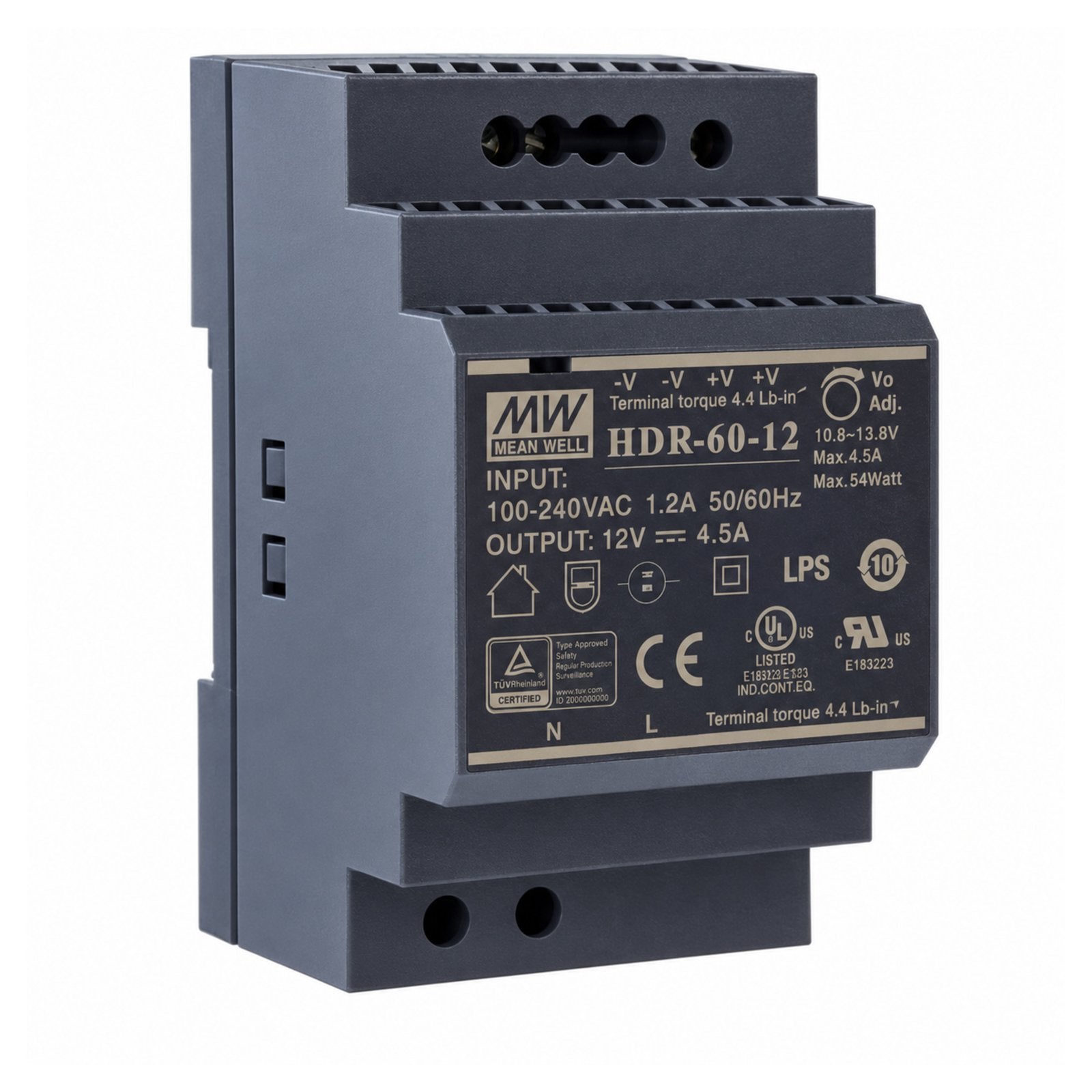 Mean Well MW HDR-60-12 54W 12V 4.5A Single Output Switching Power Supply