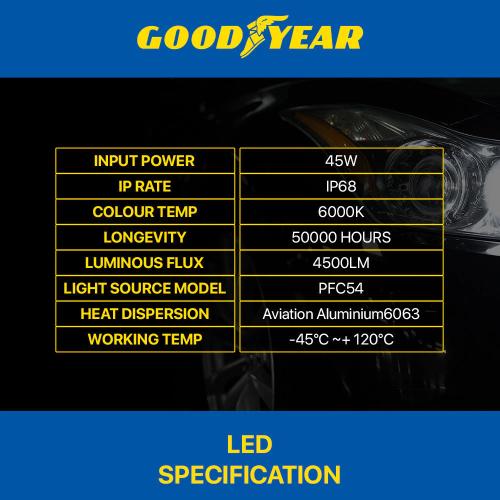 Goodyear LS3 LED Headlight Bulb Set - H1/H4/H7/H8/H11/9005 12V&24V 6000K